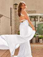 Quaylee | Yellow Mermaid V - Neck Satin Prom Dresses With Tail Evening Dress - KissProm