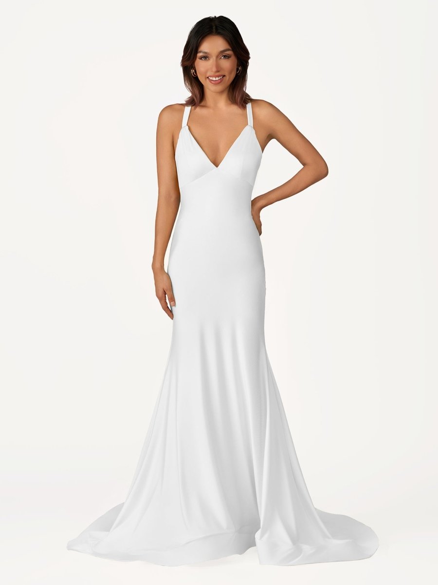 Quaylee | Yellow Mermaid V - Neck Satin Prom Dresses With Tail Evening Dress - KissProm