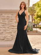 Quaylee | Yellow Mermaid V - Neck Satin Prom Dresses With Tail Evening Dress - KissProm