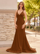 Quaylee | Yellow Mermaid V - Neck Satin Prom Dresses With Tail Evening Dress - KissProm