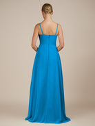 KissDress-Queniva Blue Jay Sheath Chiffon Spaghetti Straps Ruffles Long Bridesmaid Dress with Slit