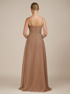KissDress-Queniva Bronzer Sheath Chiffon Spaghetti Straps Ruffles Long Bridesmaid Dress with Slit