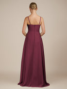 KissDress-Queniva Desert Rose Sheath Chiffon Spaghetti Straps Ruffles Long Bridesmaid Dress with Slit