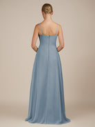 KissDress-Queniva Dusty Blue Sheath Chiffon Spaghetti Straps Ruffles Long Bridesmaid Dress with Slit
