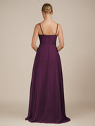 KissDress-Queniva Fig Sheath Chiffon Spaghetti Straps Ruffles Long Bridesmaid Dress with Slit