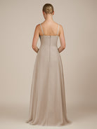 KissDress-Queniva Frost Sheath Chiffon Spaghetti Straps Ruffles Long Bridesmaid Dress with Slit