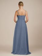 KissDress-Queniva Neptune Sheath Chiffon Spaghetti Straps Ruffles Long Bridesmaid Dress with Slit