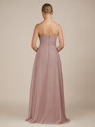 KissDress-Queniva Toffee Sheath Chiffon Spaghetti Straps Ruffles Long Bridesmaid Dress with Slit