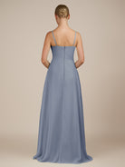 KissDress-Queniva Twilight Sheath Chiffon Spaghetti Straps Ruffles Long Bridesmaid Dress with Slit