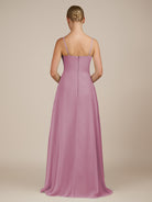 KissDress-Queniva Vintage Mauve Sheath Chiffon Spaghetti Straps Ruffles Long Bridesmaid Dress with Slit
