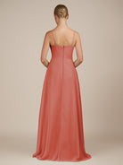 KissDress-Queniva Wild Rose Sheath Chiffon Spaghetti Straps Ruffles Long Bridesmaid Dress with Slit