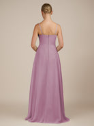 KissDress-Queniva Wisteria Sheath Chiffon Spaghetti Straps Ruffles Long Bridesmaid Dress with Slit