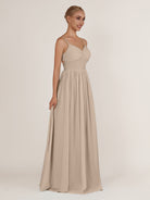 KissDress-Quillaine Almond A Line V Neck Twisted Long Bridesmaid Dress with Slit