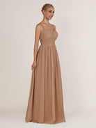 KissDress-Quillaine Bronzer A Line V Neck Twisted Long Bridesmaid Dress with Slit