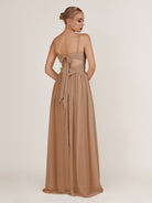 KissDress-Quillaine Bronzer A Line V Neck Twisted Long Bridesmaid Dress with Slit