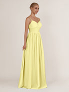 KissDress-Quillaine Buttercup A Line V Neck Twisted Long Bridesmaid Dress with Slit