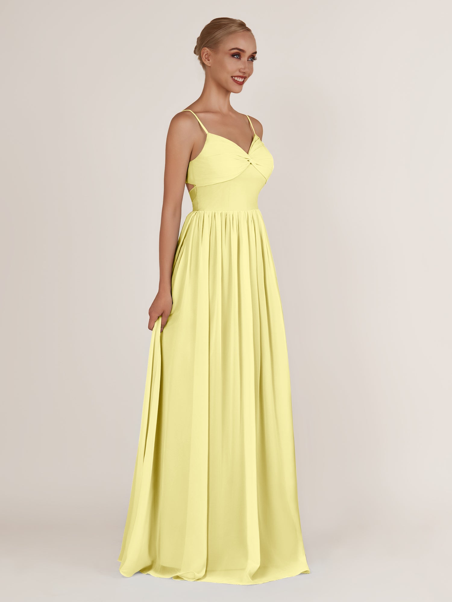KissDress-Quillaine Buttercup A Line V Neck Twisted Long Bridesmaid Dress with Slit