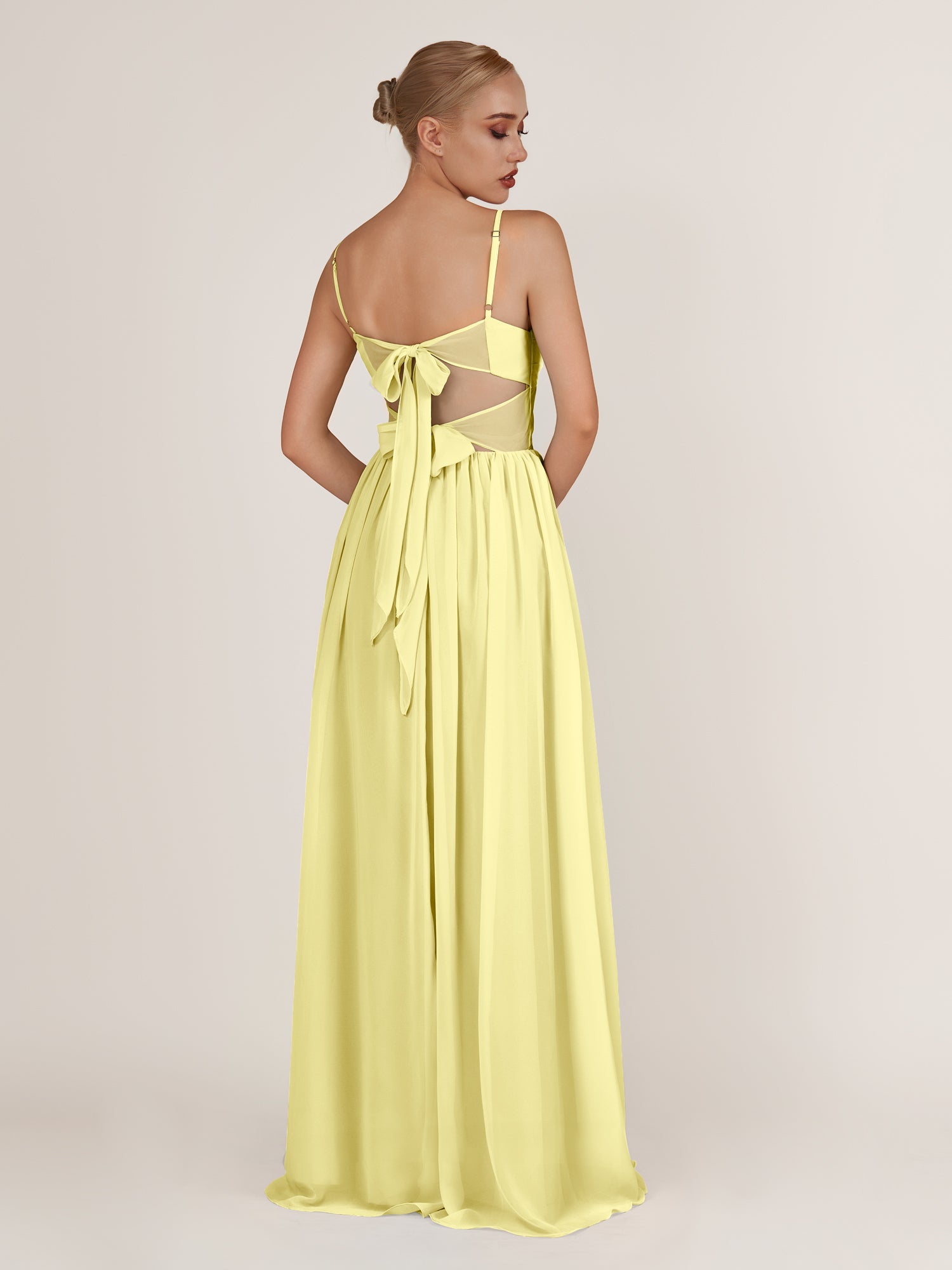 KissDress-Quillaine Buttercup A Line V Neck Twisted Long Bridesmaid Dress with Slit