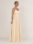 KissDress-Quillaine Champagne A Line V Neck Twisted Long Bridesmaid Dress with Slit