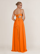 KissDress-Quillaine Cinnamon A Line V Neck Twisted Long Bridesmaid Dress with Slit