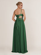 KissDress-Quillaine Dark Green A Line V Neck Twisted Long Bridesmaid Dress with Slit