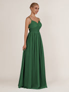 KissDress-Quillaine Dark Green A Line V Neck Twisted Long Bridesmaid Dress with Slit