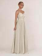 KissDress-Quillaine Dove Gray A Line V Neck Twisted Long Bridesmaid Dress with Slit
