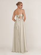 KissDress-Quillaine Dove Gray A Line V Neck Twisted Long Bridesmaid Dress with Slit