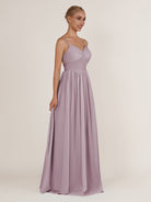KissDress-Quillaine Dusk A Line V Neck Twisted Long Bridesmaid Dress with Slit