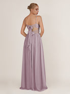 KissDress-Quillaine Dusk A Line V Neck Twisted Long Bridesmaid Dress with Slit