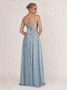KissDress-Quillaine Dusty Blue A Line V Neck Twisted Long Bridesmaid Dress with Slit