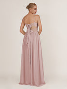 KissDress-Quillaine Dusty Rose A Line V Neck Twisted Long Bridesmaid Dress with Slit