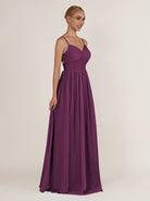 KissDress-Quillaine Fig A Line V Neck Twisted Long Bridesmaid Dress with Slit