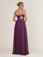 KissDress-Quillaine Fig A Line V Neck Twisted Long Bridesmaid Dress with Slit