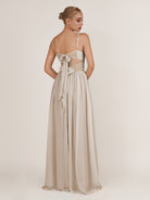 KissDress-Quillaine Frost A Line V Neck Twisted Long Bridesmaid Dress with Slit
