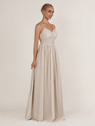 KissDress-Quillaine Frost A Line V Neck Twisted Long Bridesmaid Dress with Slit