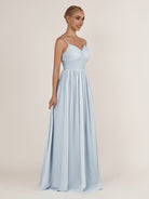 KissDress-Quillaine Ice A Line V Neck Twisted Long Bridesmaid Dress with Slit