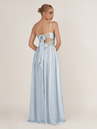 KissDress-Quillaine Ice A Line V Neck Twisted Long Bridesmaid Dress with Slit