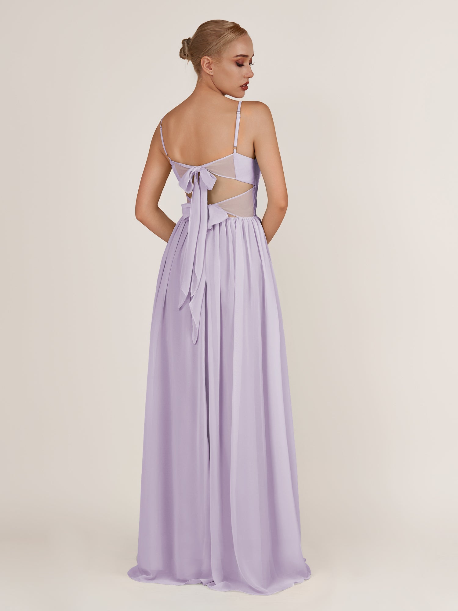 KissDress-Quillaine Lavender A Line V Neck Twisted Long Bridesmaid Dress with Slit