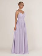 KissDress-Quillaine Lavender A Line V Neck Twisted Long Bridesmaid Dress with Slit