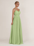KissDress-Quillaine Matcha A Line V Neck Twisted Long Bridesmaid Dress with Slit