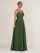 KissDress-Quillaine Moss A Line V Neck Twisted Long Bridesmaid Dress with Slit