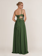 KissDress-Quillaine Moss A Line V Neck Twisted Long Bridesmaid Dress with Slit