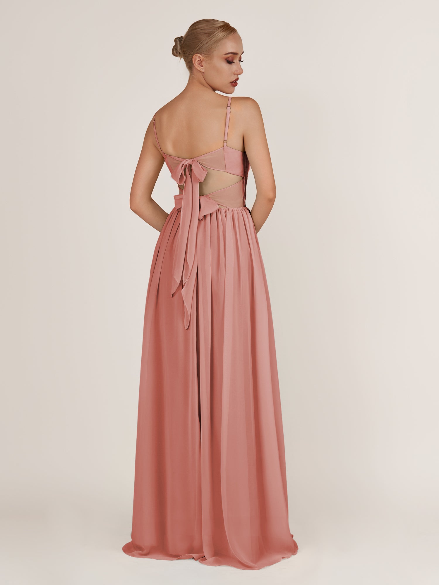 KissDress-Quillaine Mulberry A Line V Neck Twisted Long Bridesmaid Dress with Slit