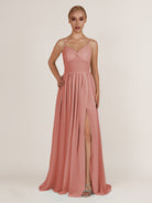 KissDress-Quillaine Mulberry A Line V Neck Twisted Long Bridesmaid Dress with Slit