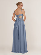 KissDress-Quillaine Neptune A Line V Neck Twisted Long Bridesmaid Dress with Slit