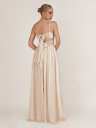 KissDress-Quillaine Pale Blush A Line V Neck Twisted Long Bridesmaid Dress with Slit