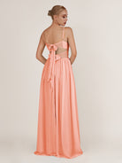 KissDress-Quillaine Rosette A Line V Neck Twisted Long Bridesmaid Dress with Slit