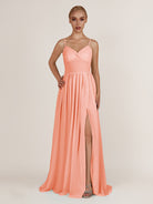 KissDress-Quillaine Rosette A Line V Neck Twisted Long Bridesmaid Dress with Slit