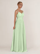 KissDress-Quillaine Sage A Line V Neck Twisted Long Bridesmaid Dress with Slit